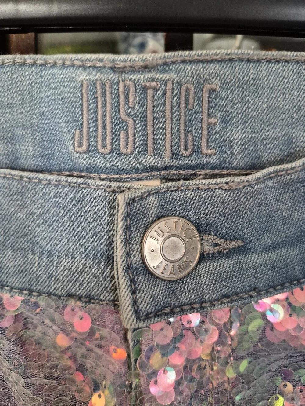 NWT Justice Girls Mid Rise Sequined Jeans - 16 U3